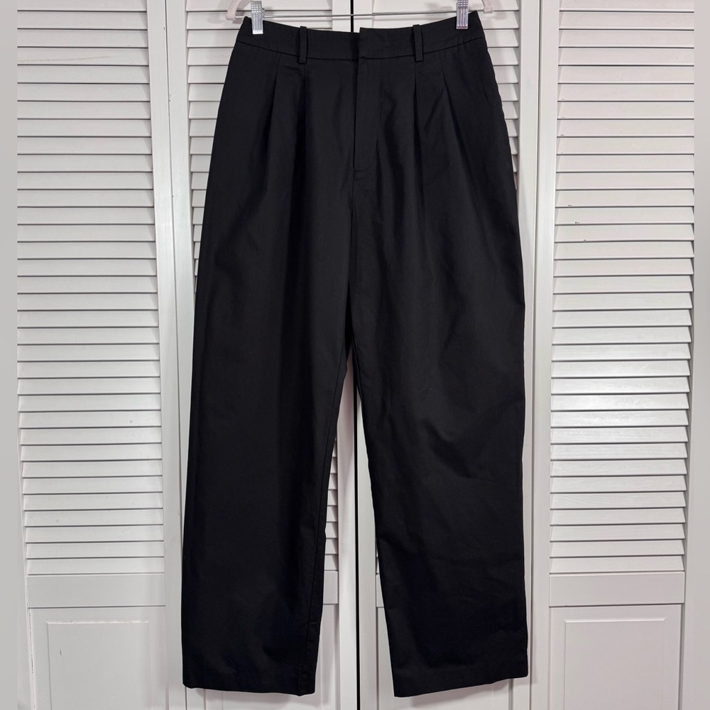 WAYF Wide Leg Pleated Trousers Pants Black Classic Career Size Medium